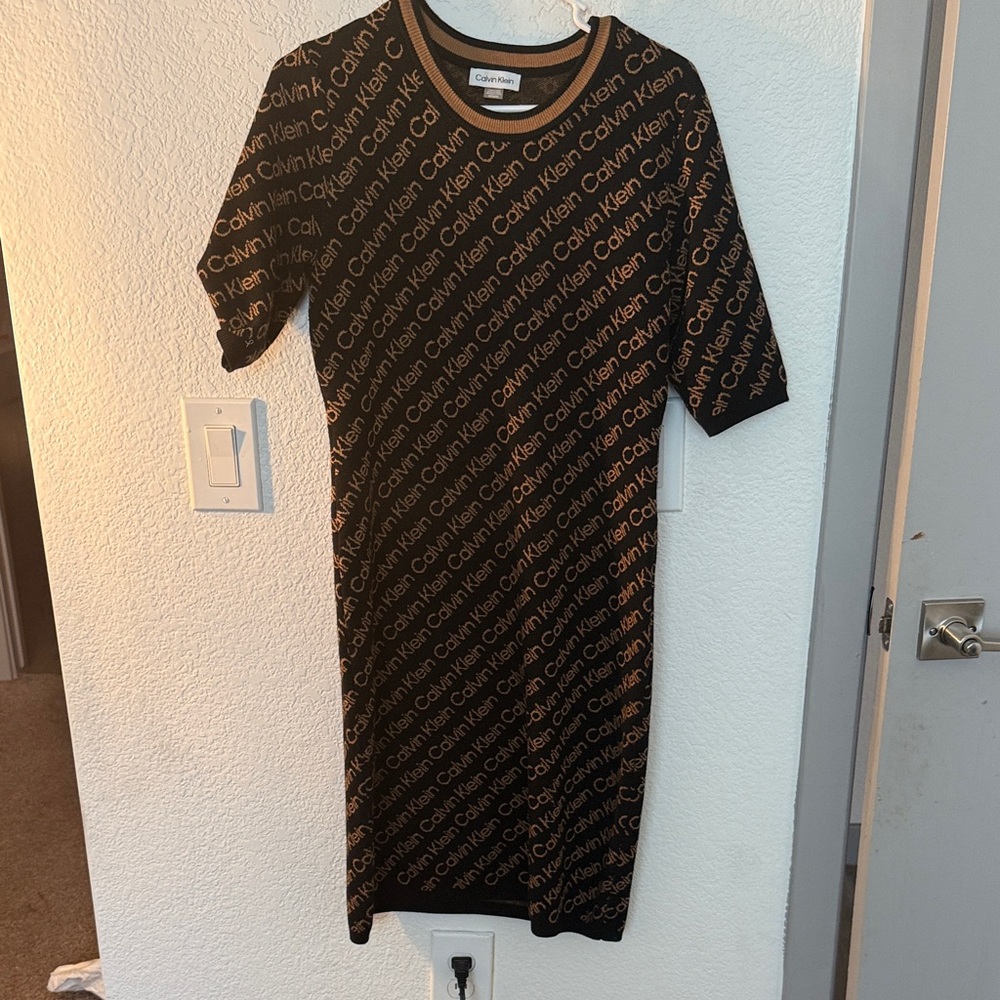 Calvin Klein Logo Print Black Dress